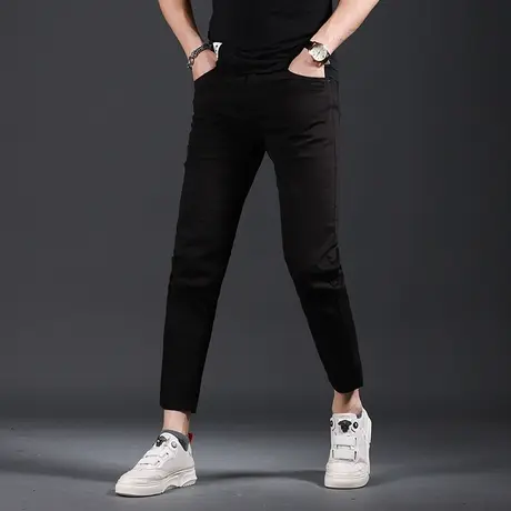 夏季薄款九分牛仔裤男潮牌韩版潮流修身小脚运动裤潮牌弹力裤子男商品大图