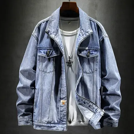 外套男士时尚潮牌工装牛仔夹克男冬宽松翻领休闲男装牛仔夹克衣服图片