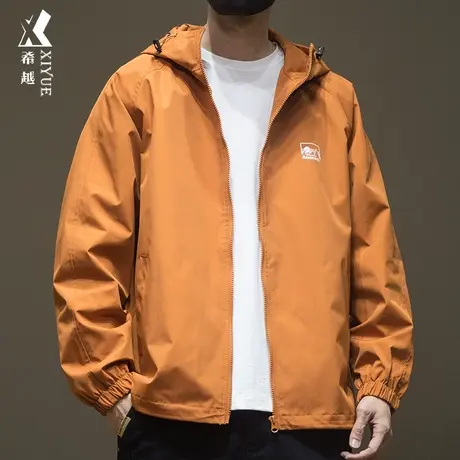 希越焦糖色连帽夹克男秋冬户外山系风衣宽松大码男生开衫拉链外套商品大图