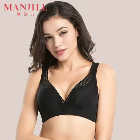 熳洁儿无钢圈聚拢薄模杯低鸡心深V舒适背心调整型收副乳无痕文胸商品大图