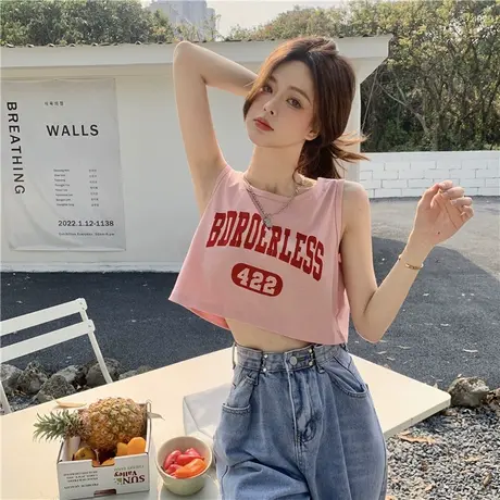 港风美式复古吊带背心女夏外穿ins欧美风港味chic无袖t恤运动上衣商品大图