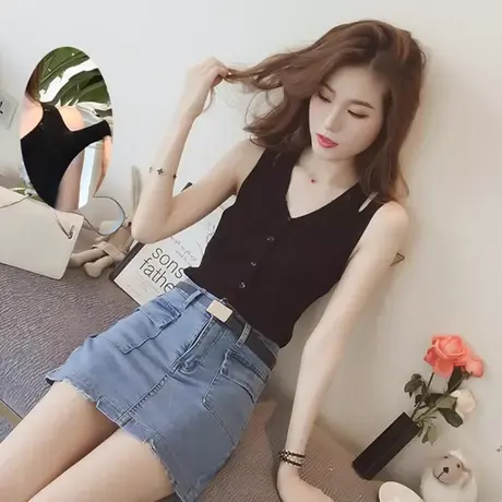外穿针织吊带背心双肩带性感女装夏季修身v领打底衫无袖心机上衣图片