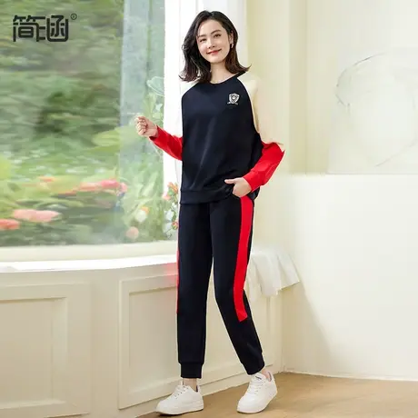 简涵大码女装春季新款两件套2024胖MM加肥加大运动休闲套装卫衣商品大图