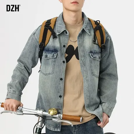 青少年浅色水洗牛仔衬衫男长袖高级感2024新款男款外套春秋款衬衣图片