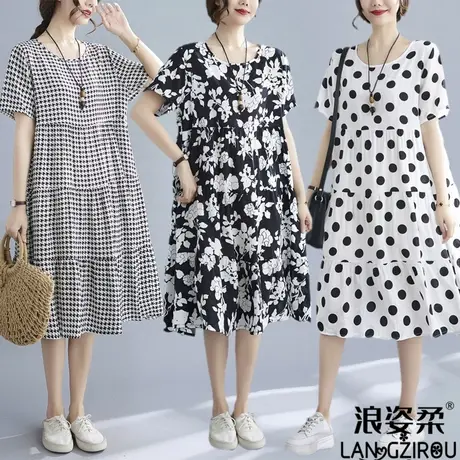 孕妇棉绸睡裙女大码睡衣裙夏季薄款宽松时尚外穿短袖连衣裙家居服图片