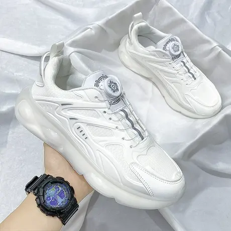 旋转纽扣男鞋春秋春秋白鞋运动休闲跑步超轻减震百搭小白老爹潮鞋商品大图