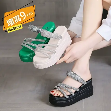 水钻凉拖女夏季外穿时尚增高厚底高跟拖鞋2025新款小众高级感凉鞋商品大图