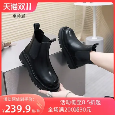 卓诗尼2023秋冬新款英伦风短靴女时尚舒适粗跟女靴潮流百搭马丁靴图片