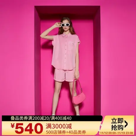 Juicy Couture橘滋23新款彩色系列大贴袋女装绣花水洗短袖衬衫商品大图