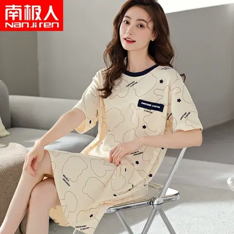南极人睡衣夏季女款纯棉睡裙中长款大码可外夏季穿居家服连衣裙商品大图