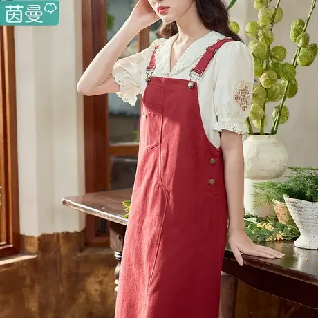 茵曼白色牛仔背带裙女连衣裙2023夏季新款纯棉中长裙清纯裙子夏天图片