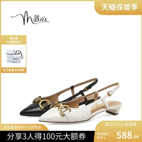 millie's妙丽2023春商场同款牛皮时尚猫跟后空女单凉鞋LQ154AH3图片