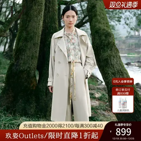 JZ玖姿户外通勤风衣女装2023春季新款休闲长款外套商品大图