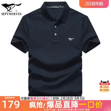 七匹狼男装丝光棉短袖T恤2023夏季新款翻领宽松纯棉冰感polo衫潮商品大图