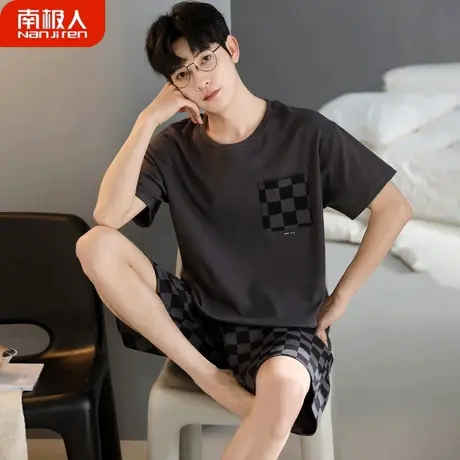 男士睡衣男款夏季纯棉夏天男式青少年套装格子家居服夏款2023新款商品大图