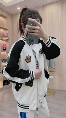贴布棒球服外套女2023春秋新款宽松bf美式复古街头拼色情侣夹克潮商品大图