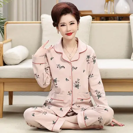 南极人纯棉睡衣女士春秋季长袖中老年妈妈家居服套装2023年新款冬图片