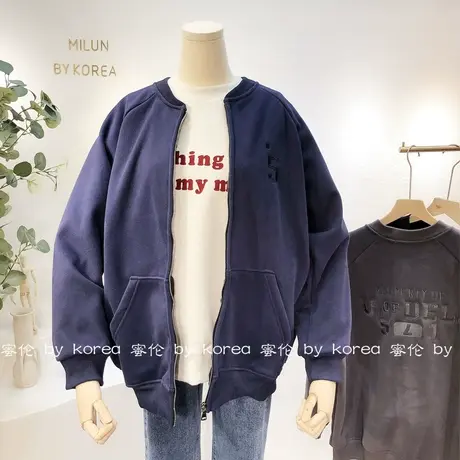 秋冬款加厚外套女韩国东大门刺绣字母休闲加绒拉链卫衣棒球服大码商品大图