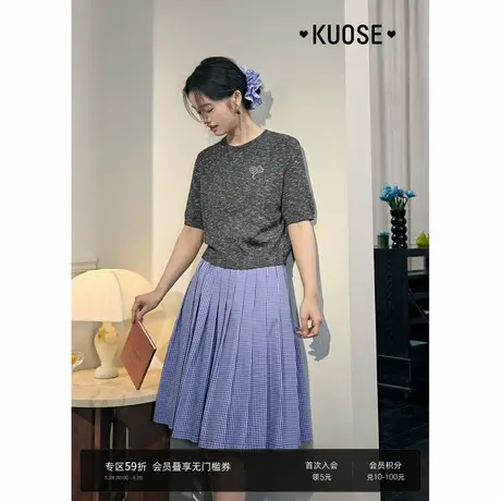 阔色灰色修身显瘦短袖T恤针织衫女装2025春夏季新款通勤休闲上衣图片