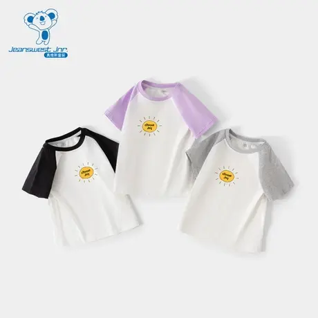 GD真维斯童装撞色牛角袖印花短袖T恤 2025夏新款大中童纯棉上衣商品大图