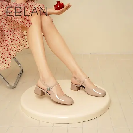 伊伴2023夏季新款时装凉鞋一字式小香风粗跟玛丽珍凉鞋B23237955图片