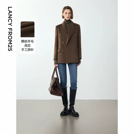 朗姿羊毛气质复古设计感通勤职业西服外套2024冬季新款休闲西装女图片
