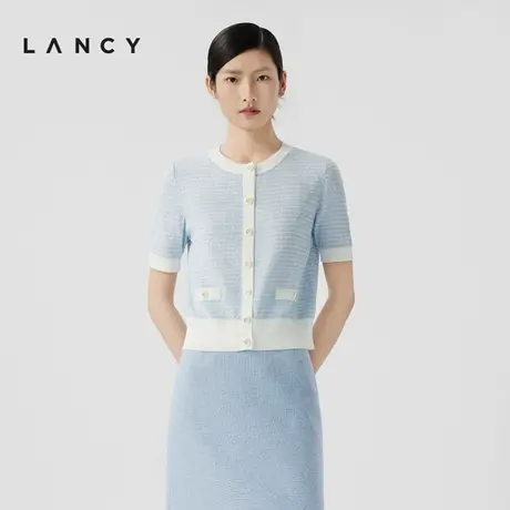 LANCY/朗姿2024夏季新款优雅小香风针织上衣女气质短袖高级感开衫图片