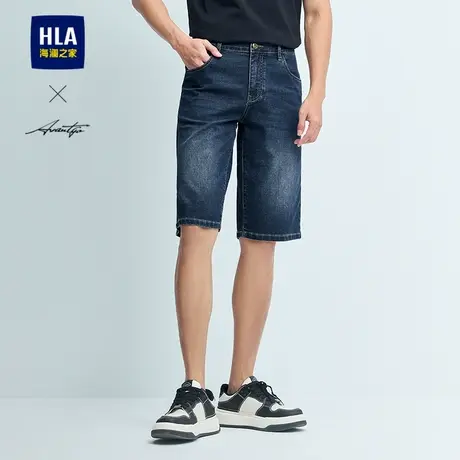HLA/海澜之家轻商务牛仔中裤25春夏新款刺绣洗水微弹六分短裤子男商品大图