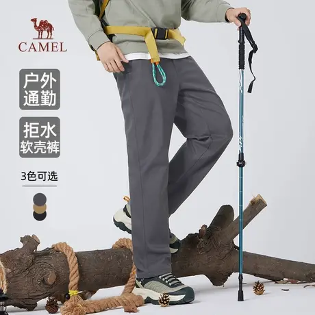 骆驼男装梭织休闲裤男2025新款冬季保暖弹力户外防泼水软壳长裤子商品大图