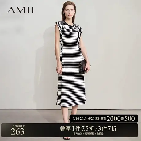 AMII【韩版休闲】韩版休闲简约大气无袖连衣裙收腰长款连衣裙图片