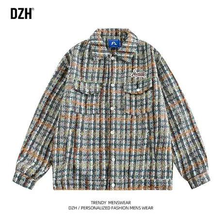 青少年小香风格子外套男潮牌高级感秋季翻领夹克男女同款2023新款图片