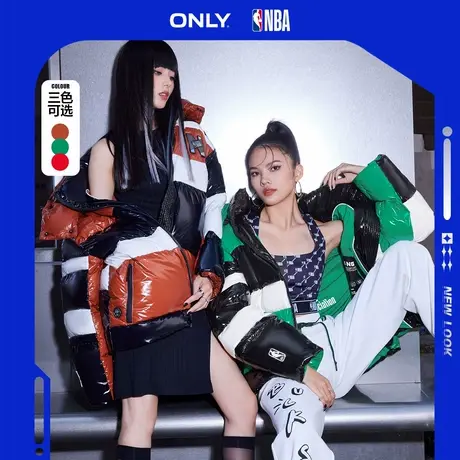 [ONLY奥莱]冬季新款NBA联名款90白鸭绒拼色宽松羽绒服女商品大图