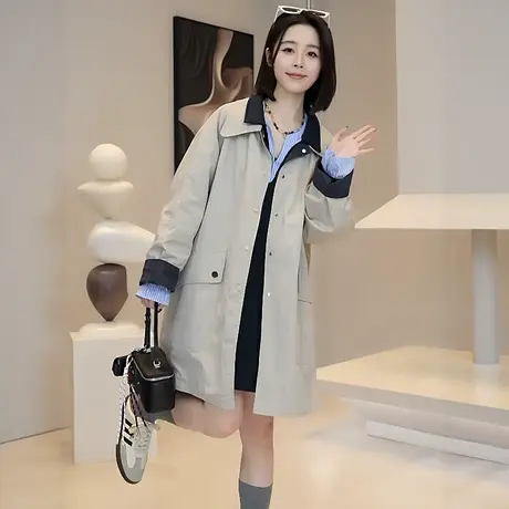 韩版设计感两面穿风衣外套女2025秋季新宽松显瘦小个子中长款上衣商品大图