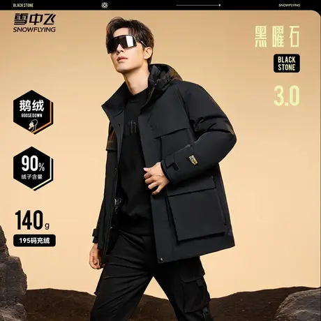 【黑曜石鹅绒服】雪中飞25冬新款男短款羽绒服连帽立体时尚高端厚商品大图