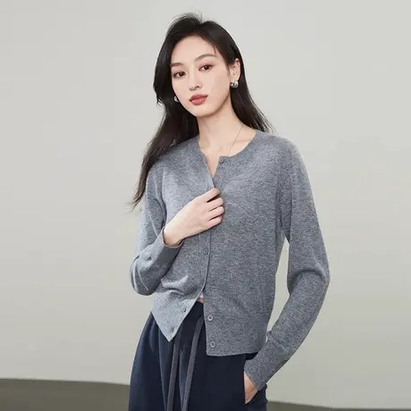 逸阳羊毛针织开衫女2025年秋季新款休闲气质短款显瘦百搭减龄上衣图片