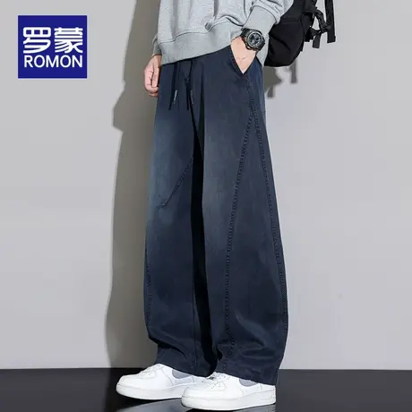 罗蒙美式弯刀牛仔裤男士潮牌2025秋冬季新款宽松天丝休闲长裤子男商品大图