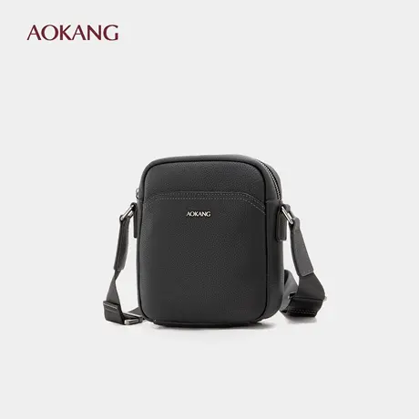 奥康 秋冬新款男士黑色皮革斜挎包单肩包可调节肩带商务休闲图片