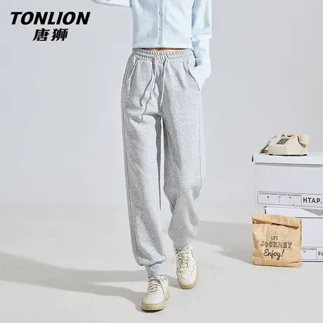 唐狮灰色运动裤女款2026新款春秋款女士高腰显瘦直筒休闲束脚裤VB商品大图