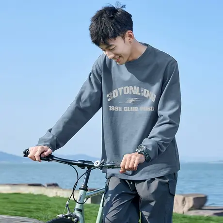 唐狮春秋季新款黑色长袖T恤男显瘦上衣男打底衫港风内搭宽松潮TE图片