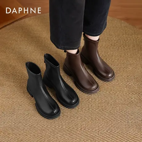 达芙妮棕色短靴女2026新款秋冬加绒瘦瘦靴厚底马丁靴妈妈鞋冬季商品大图