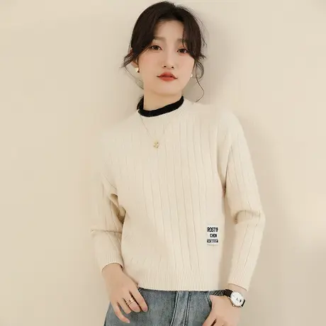 新品8.5折】半高领软糯休闲套头毛衣女修身显瘦打底衫上衣图片