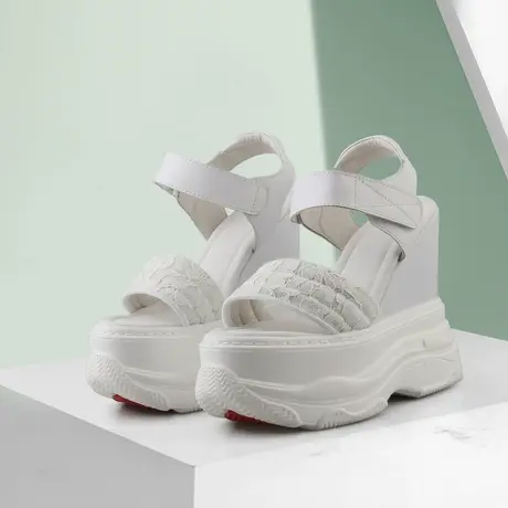 厚底凉鞋女士夏季新款增高14CM真皮高跟鞋白色休闲婚纱神器松糕鞋图片