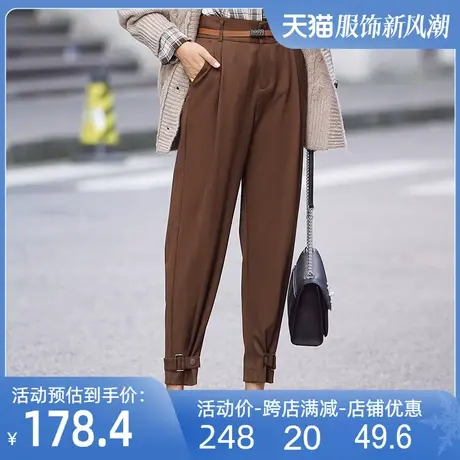 毛呢哈伦裤2024春季新款高腰配腰带小个子萝卜裤时尚百搭西装裤女商品大图