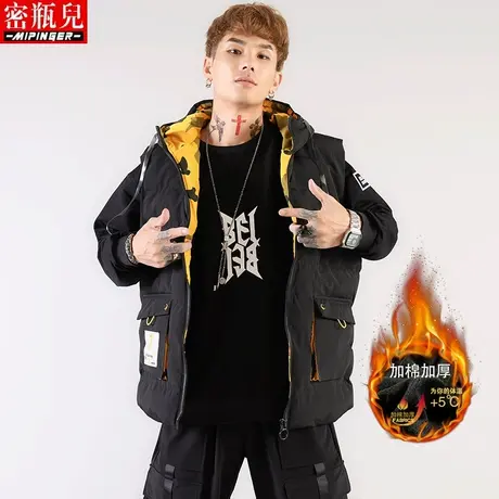 加绒马夹外套男冬季男士大码背心马甲加肥加大肥佬棉服上衣男宽松图片