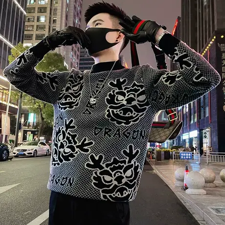 冬季新款潮牌加厚毛衣暗黑个性夜店轻熟设计感套头内搭针织衫上衣商品大图