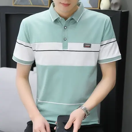 夏季冰丝纯棉短袖t恤男士半袖体恤带领夏装上衣服翻领潮牌polo衫商品大图