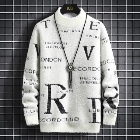 秋冬季青少年毛衣男水貂绒大童高中初中学生加厚款保暖打底针织衫商品大图