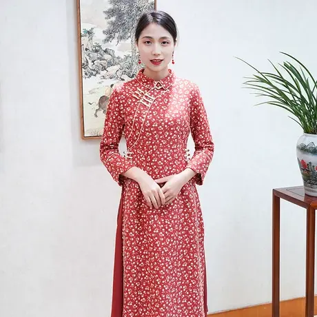 筠雅改良奥黛旗袍中国风女装2022年春季新款连衣裙盘扣长袖裙子图片