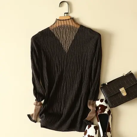 春装2024年新款蕾丝半高领毛衣打底衫女士洋气爆款内搭针织衫上衣图片