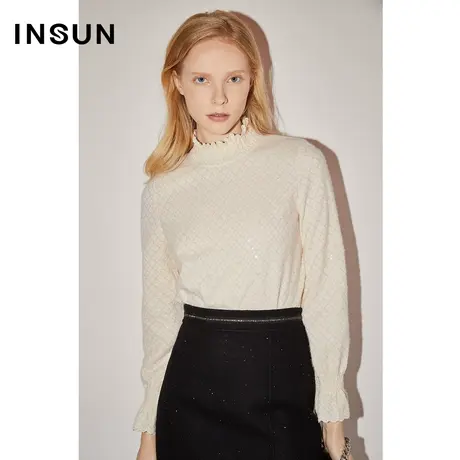 COVER冬季蕾丝镶嵌珠片绣花绒衫上衣图片